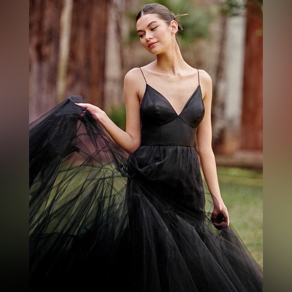 NWT Hutch Anthropologie Lucia V-Neck Tulle Maxi Black Dress Size 6 - Picture 9 of 15